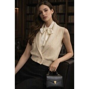 Vintage JH Collectibles Angora Lambswool Sweater Vest Cream Dark Academia Small